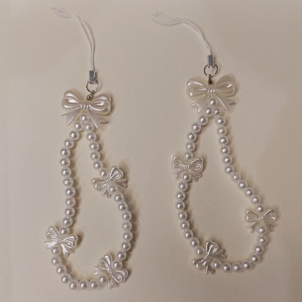 [Minimum 10k] NŌTA - Gantungan Manik Handmade N084 / Beaded White Coquette and Pearls Keychain Gantu