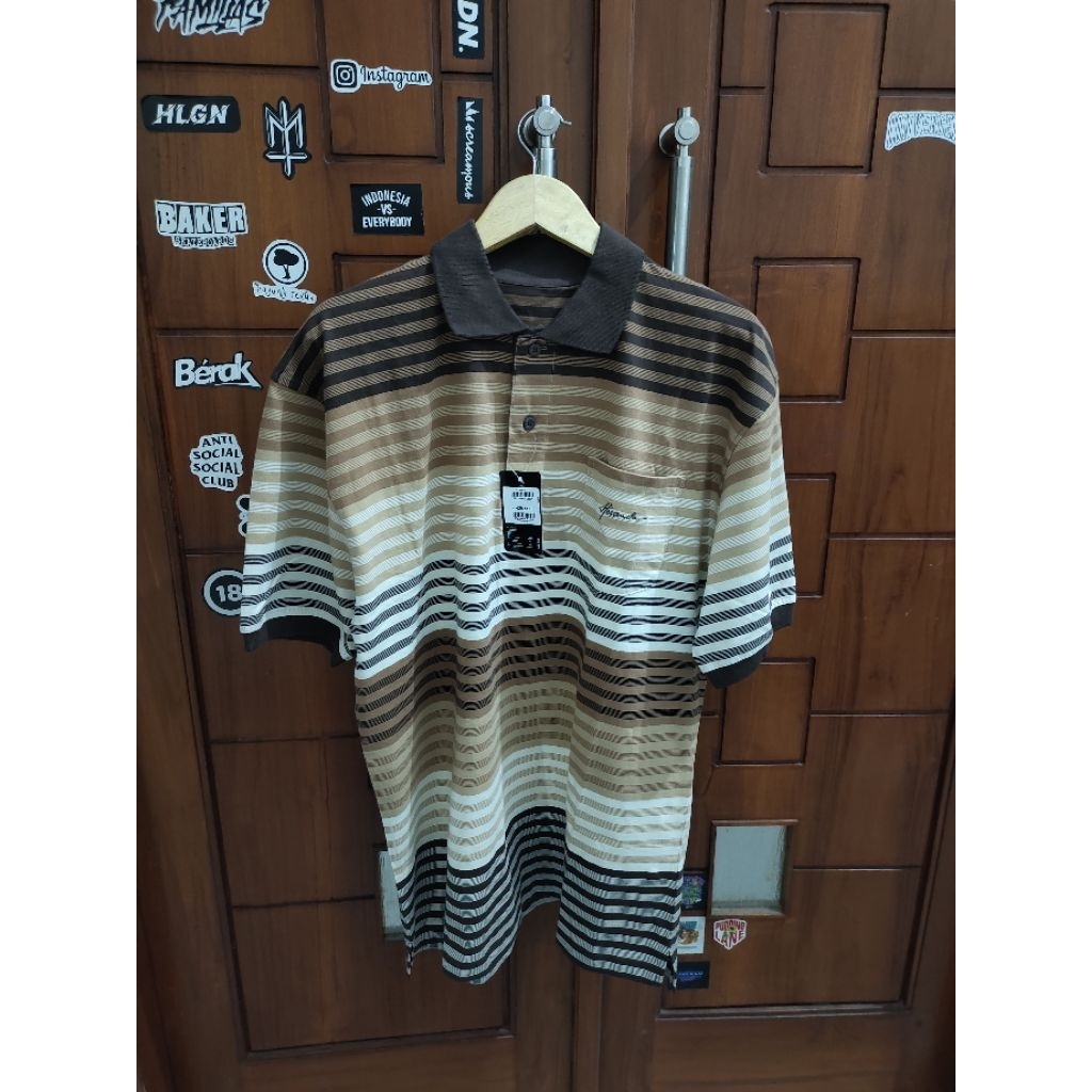 Kaos Polo/Kerah Pria Hassenda Lengan Pendek Garis" Coklat, UK L - XL, 100%Original&Murah