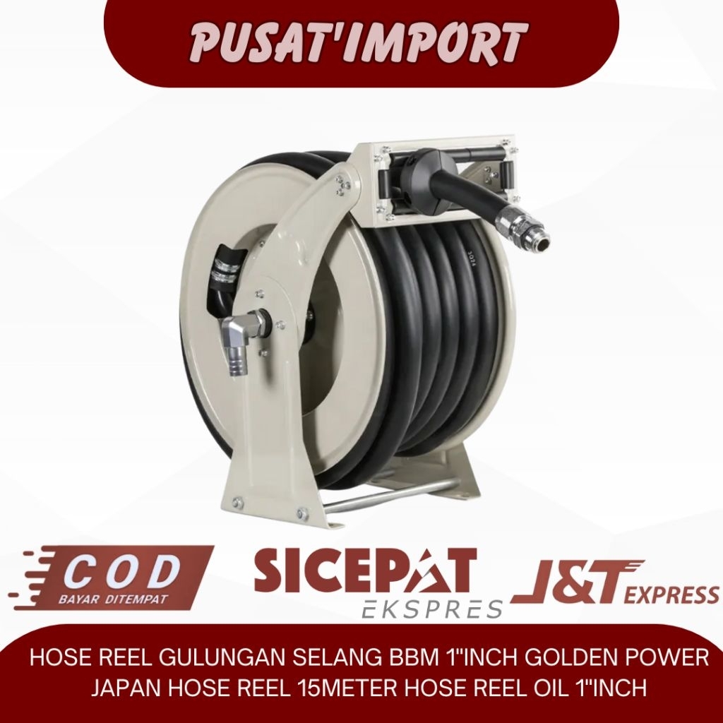HOSE REEL GULUNGAN SELANG BBM 1"INCH GOLDEN POWER JAPAN HOSE REEL 15METER HOSE REEL OIL 1"INCH