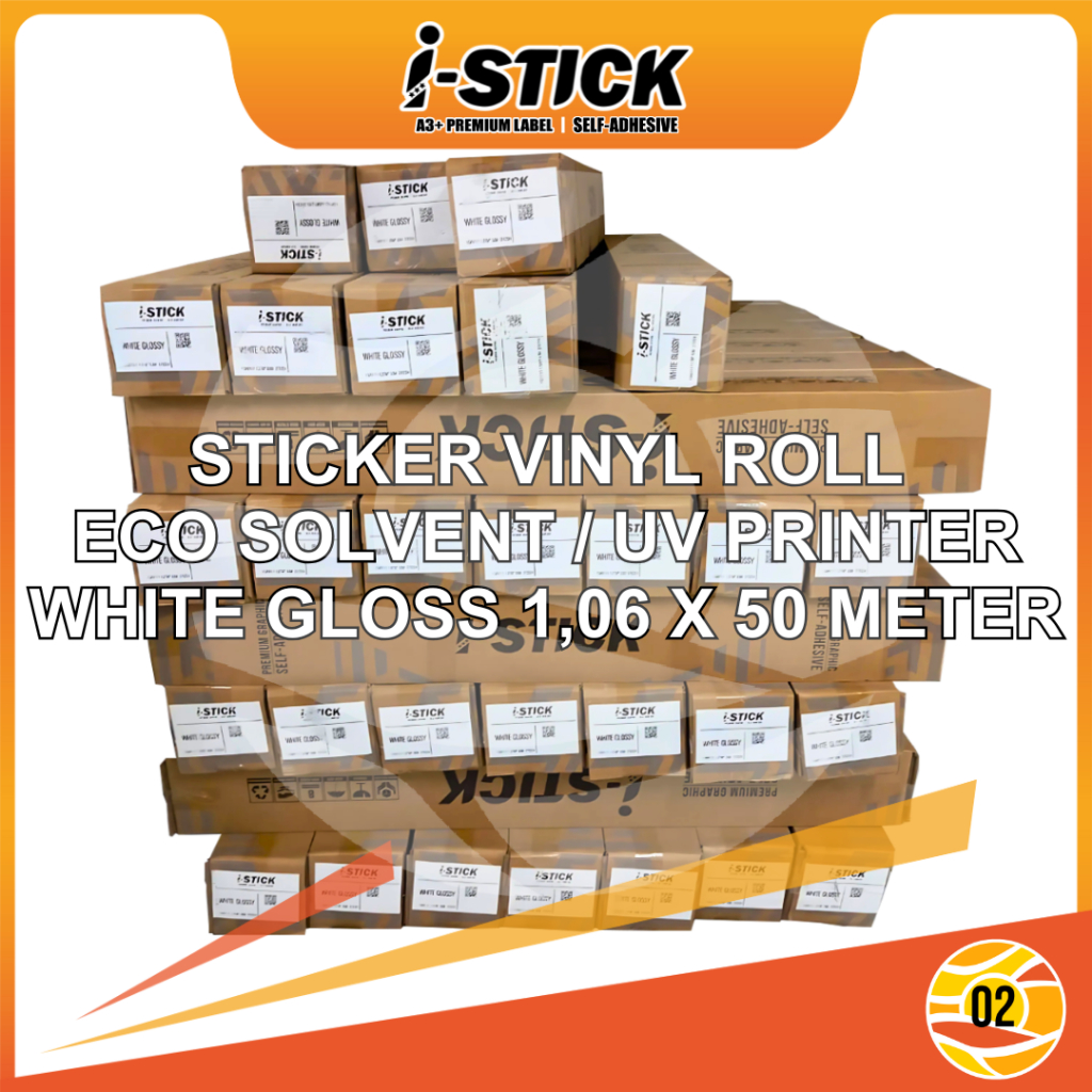 

i Stick Sticker Vinyl Roll Indoor Outdoor Digital Print Inkjet Eco Solvent UV Stiker White Gloss Panjang 50 m Lebar 1.06 m