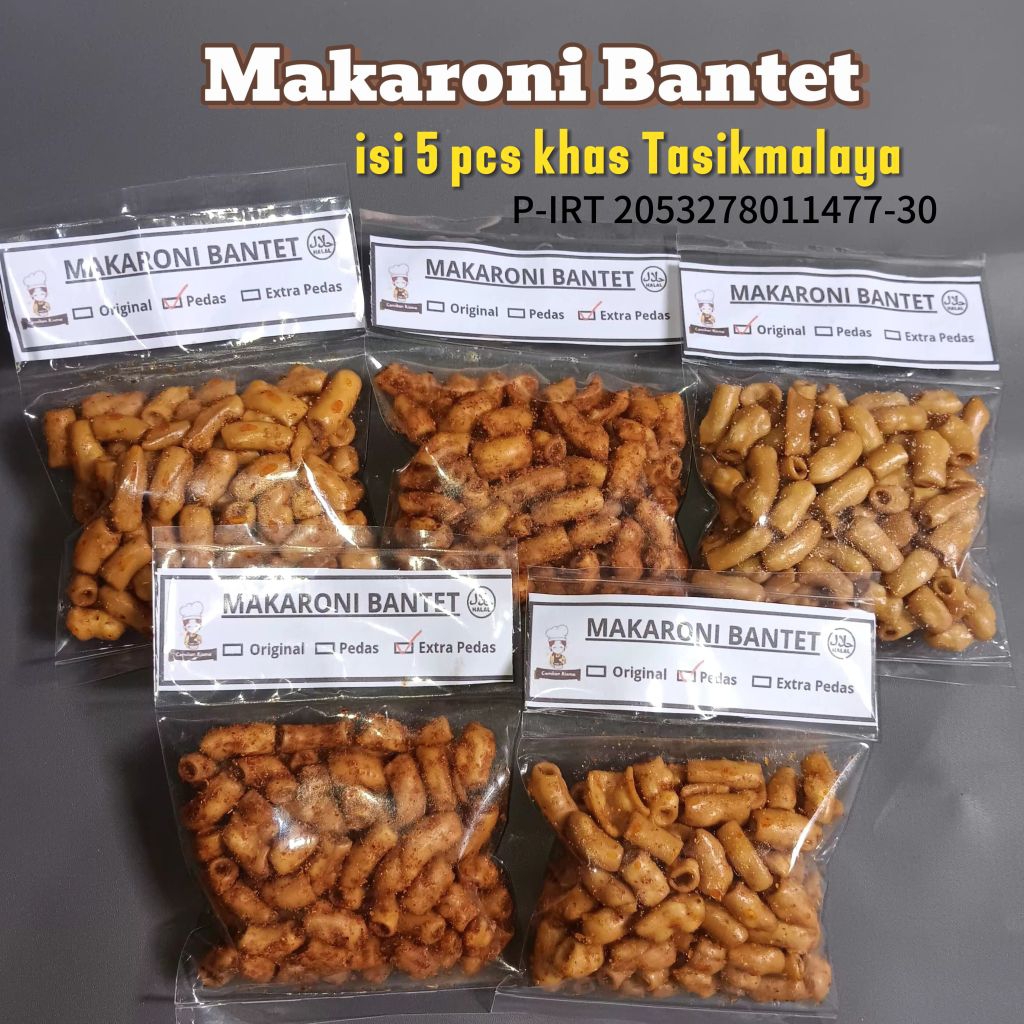 

Makaroni bantet 50gr 5 pcs rasa di mix khas Tasikmalaya