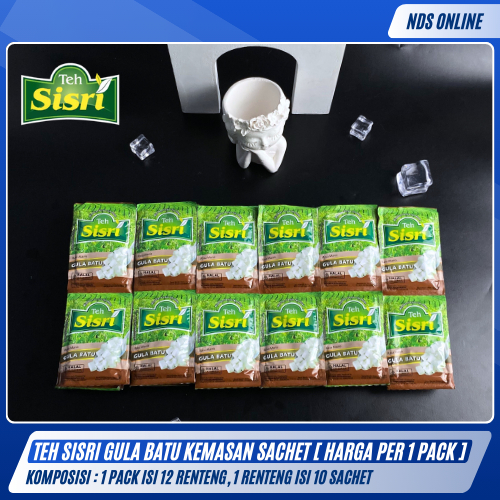 

Teh Sisri Gula Batu Sachet – Isi 1 Pack (12 Renteng x 10 Sachet) | Teh Wangi Manis Segar