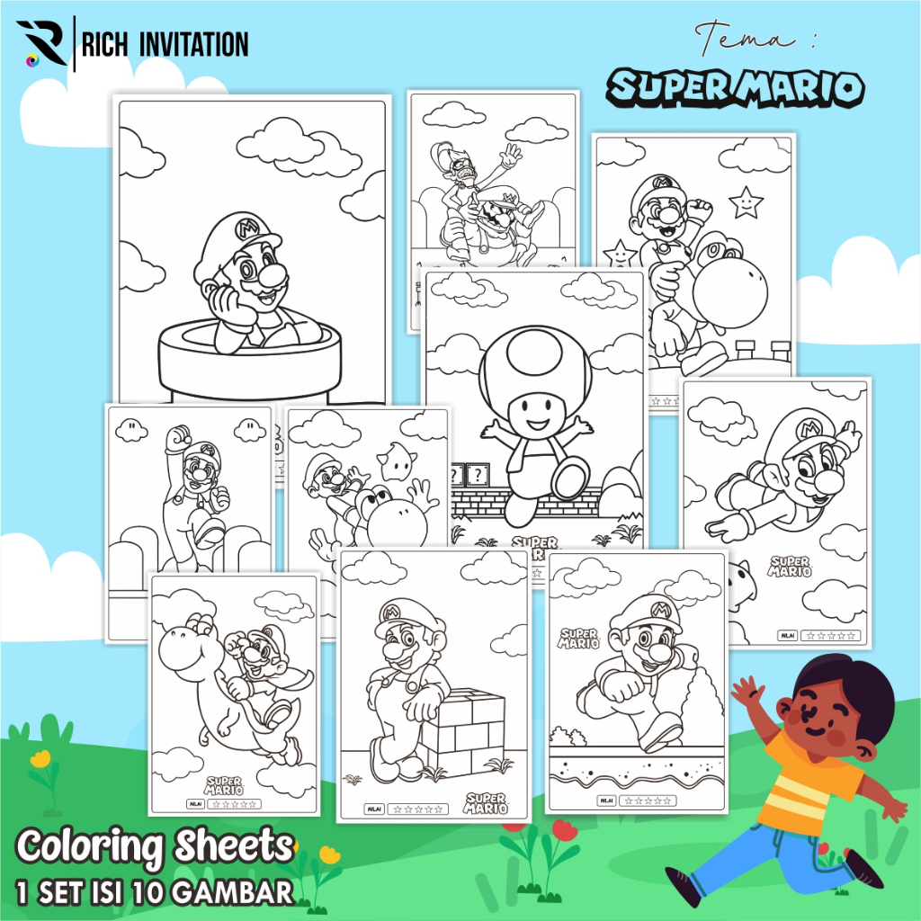 

(A4) KERTAS MEWARNAI ANAK - KERTAS COLORING ANAK PAUD TK - TEMA SUPER MARIO