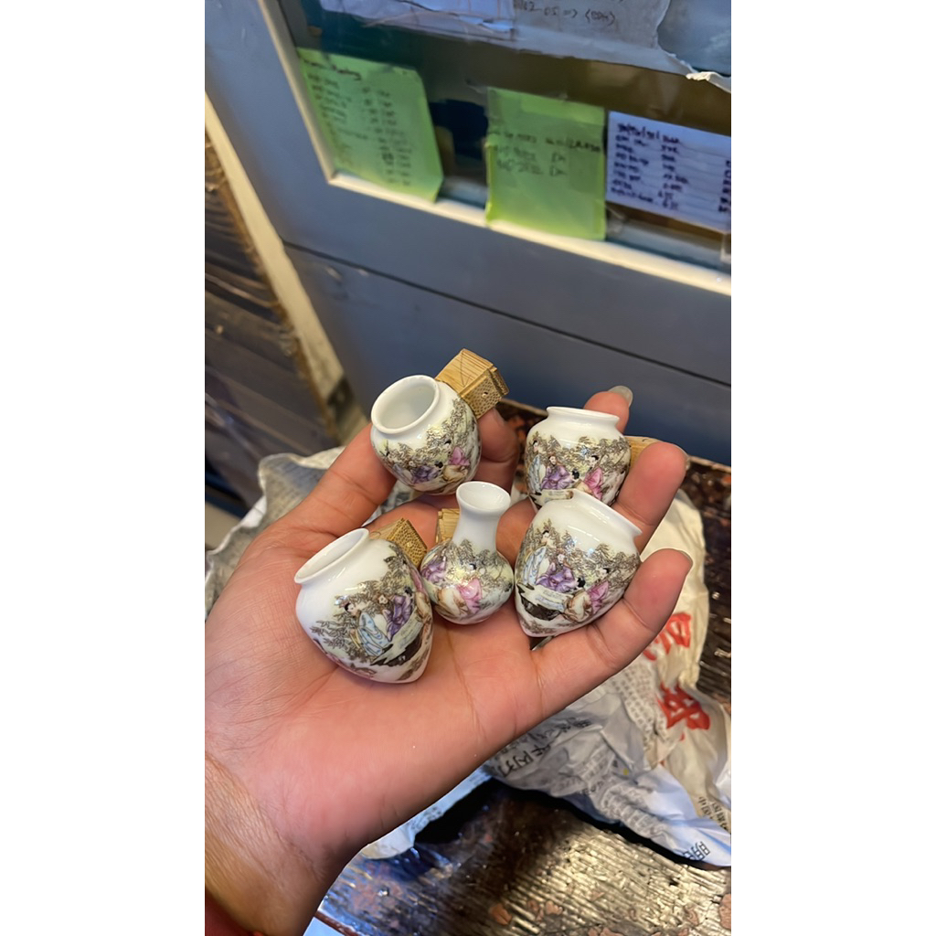 Cepuk keramik tempat makanan burung kicau jantung motif set5 desain cantik dan unik