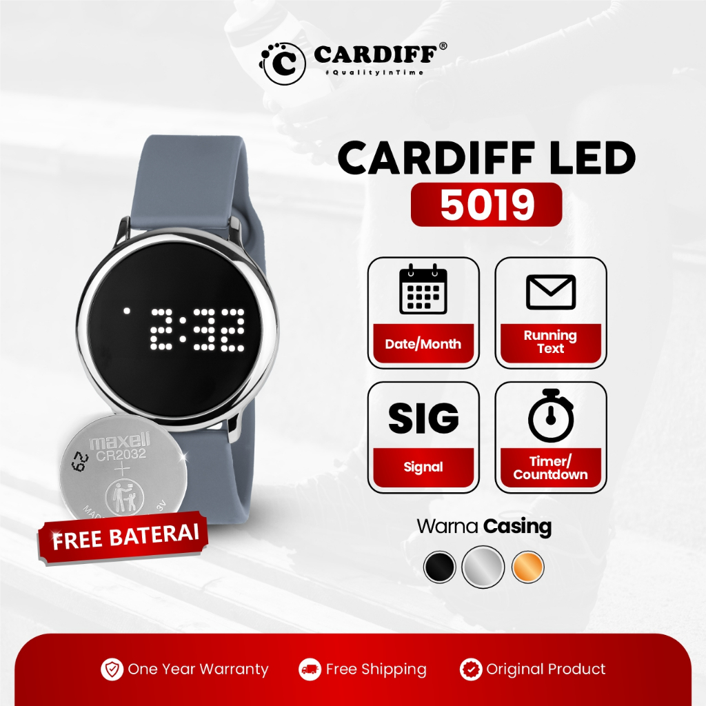 CARDIFF Watch LED 5019 SILVER Jam Tangan DIGITAL