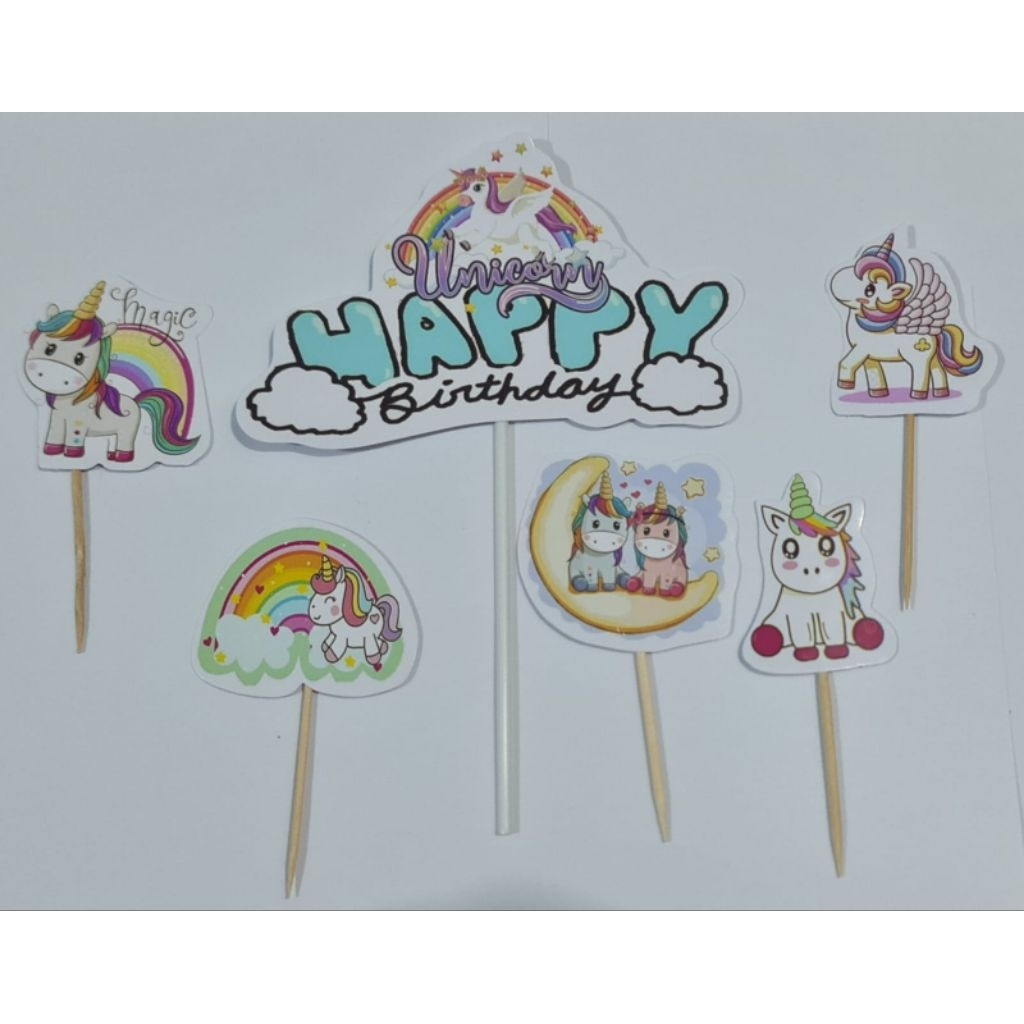 toper unicorn / toper karakter tusuk gigi / topper kertas ulangtahun / toper murah kue ultah / toper