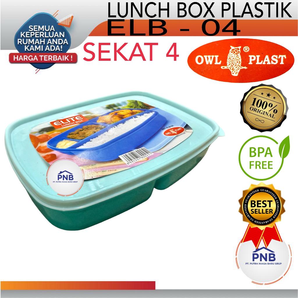 Lunch Box Ompreng Kotak Makan Bekal Sekat 4 Plastik Tebal Kuat Awet Tahan Panas Premium Elite Owl Pl