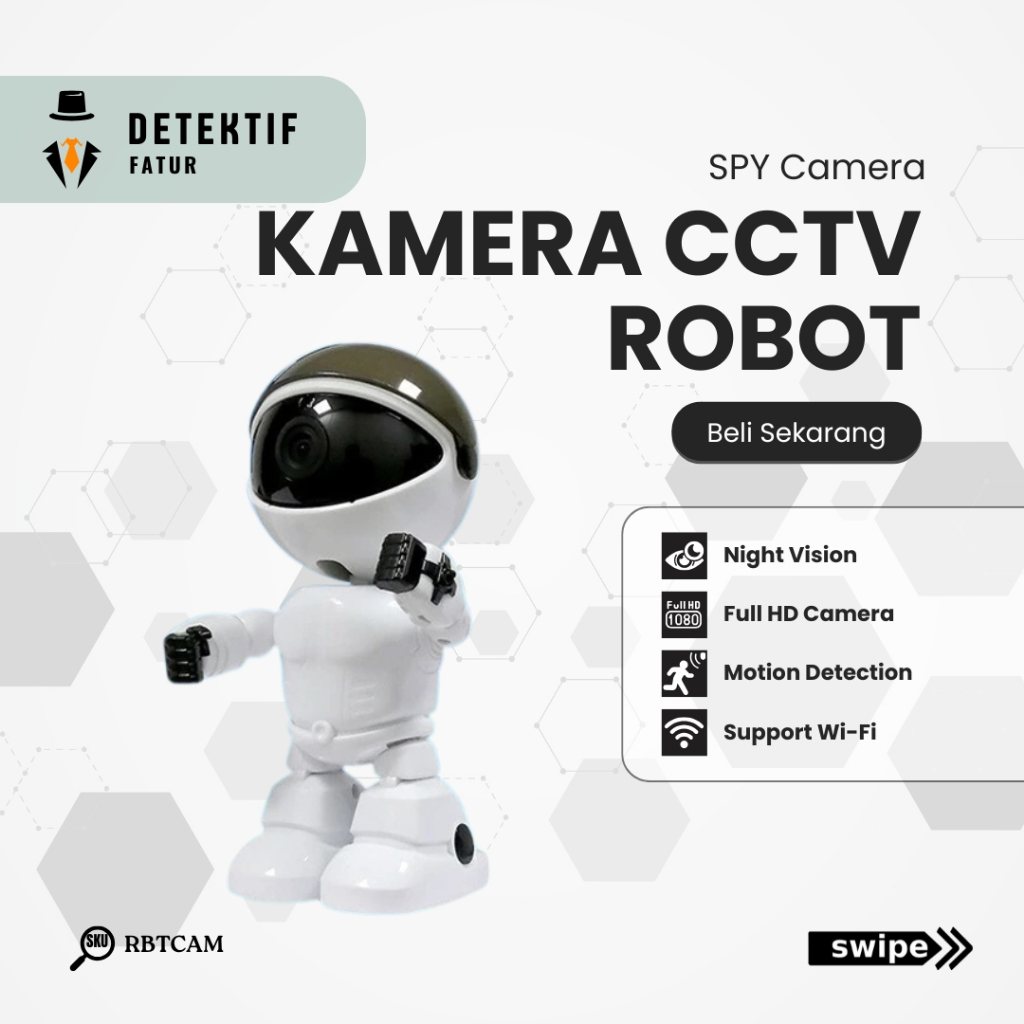 Robot IP Camera WiFi 1080P 2MP Kamera CCTV Rotasi 360° Pemantauan Jarak Jauh FHD Wireless Pan Tilt