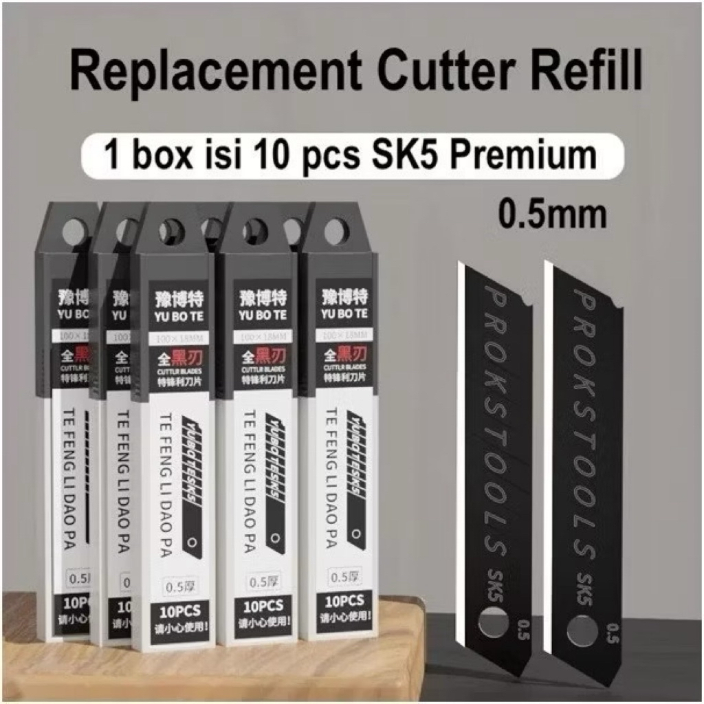 

CUTTER REFIL ISI 10 PCS ISI CUTTER BESAR 18mm SK5 REFILL PISAU KATER BAJA HITAM LEBAR BAGUS MURAH TIPE L150