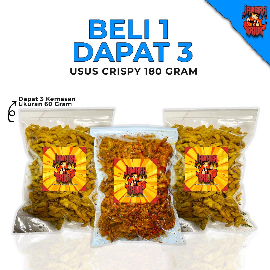 

JAWARAKRIUK - Promo Buy 1 Get 3 Usus Krispy 180 Gram Kripik Usus Rasa Original 60gr Pedas 60gr Xtrapedas 60gr Bumbu Melimpah Kripsus