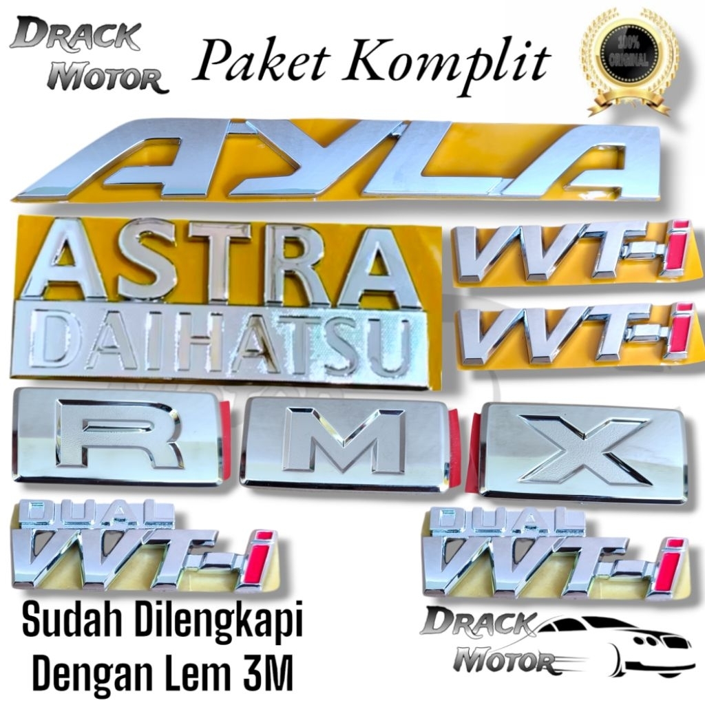 Emblem Tulisan Ayla Astra Daihatsu VVT-I Tipe R Tipe M Tipe X Chrome Original Bagasi Belakang Daihat