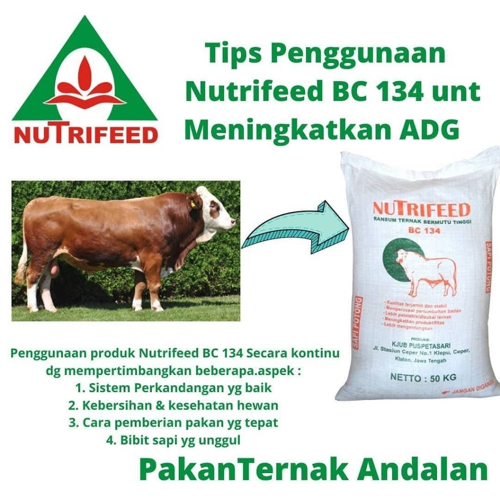 Pakan NUTRIFEED BC134 PELET 1KG pakan kosentrat sapi ternak bermutu tinggi.