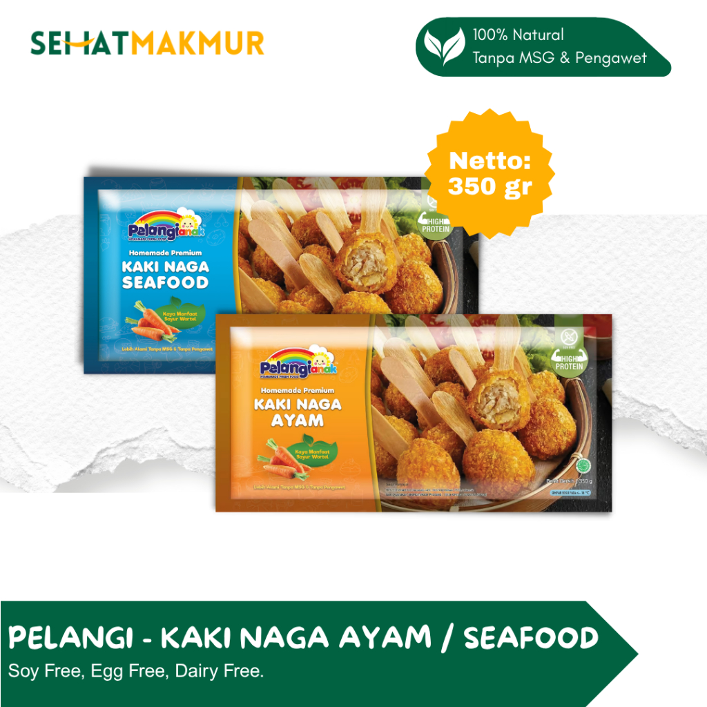 

Pelangi Healthy Frozen Food - Kaki Naga Ayam/Seafood + Wortel (Natural, Tanpa Pengawet & MSG)