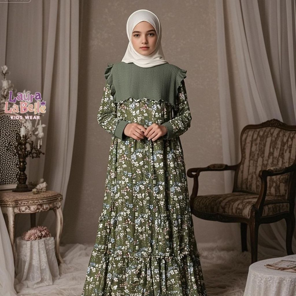 Laura La Belle Gamis Anak Perempuan Rajut Clara Long Dress 5 Tahun - Tanggung Remaja Baju bunga moti