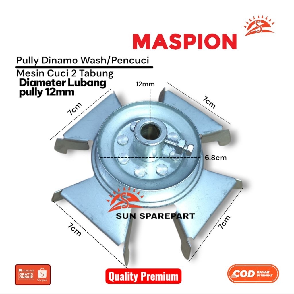 Pully Dinamo wash lubang pully 12mm Mesin cuci Maspion 2 Tabung/pully Dinamo pencuci