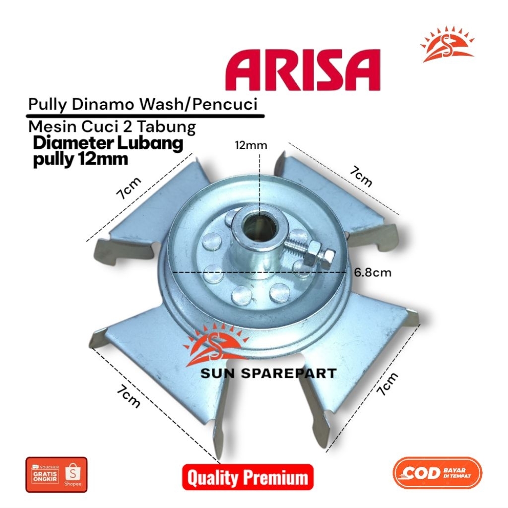 Pully Dinamo wash lubang pully 12mm Mesin cuci Arisa 2 Tabung/Pully Dinamo pencuci
