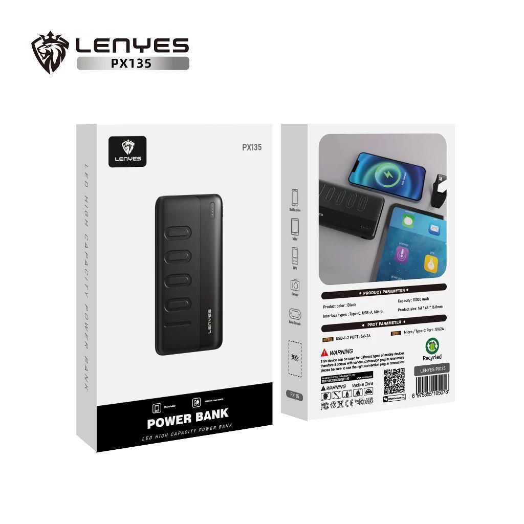 LENYES PX135 Slim Powerbank 10000mAh Portable Real Capacity LED Display Indicator Power Bank / Power