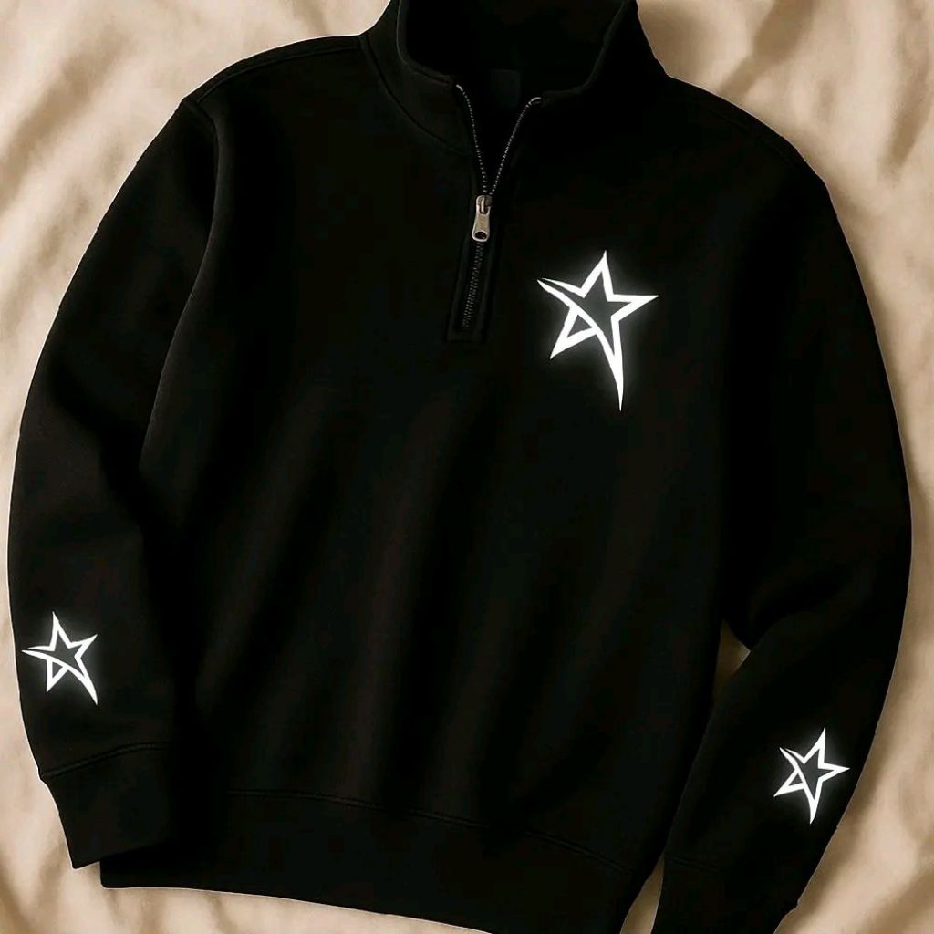 BESTPROMO HOT DEALS ALTAS SWEATER NYALA HALFZIPPER BINTANG NYALA REFLEKTIF HITAM NYALA TREND PRIA