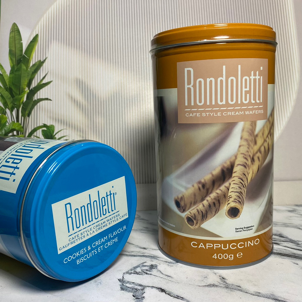 

Rondoletti wafer rolls astor rondoletti kemasan kaleng 400 gr vanilla cappucino chocolate cookies and cream