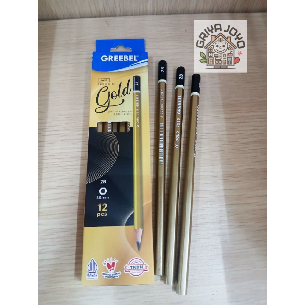

GREEBEL Pensil kayu 2B Gold 7015 (12PCS/SET) Pensil Tulis Ujian Graphite
