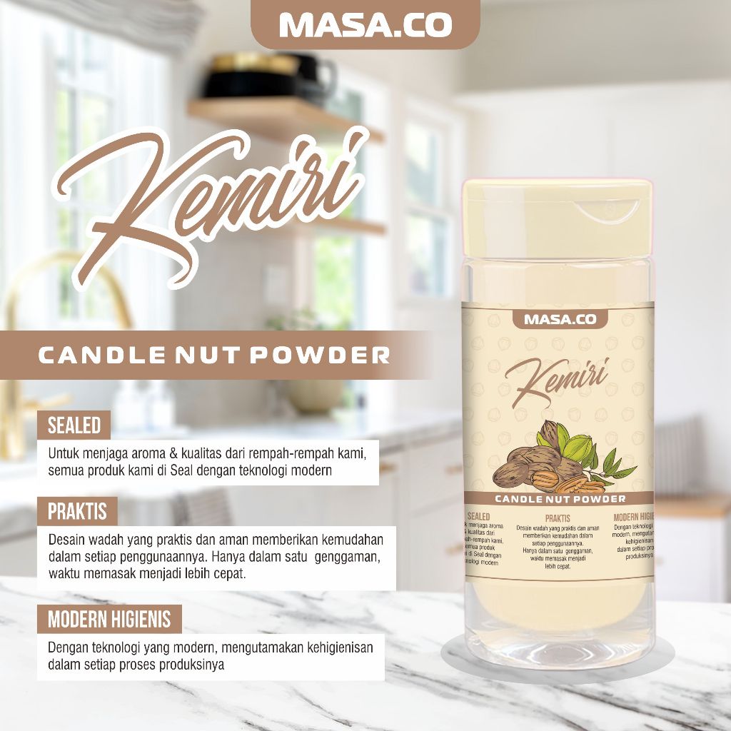 

Kemiri Candle Nut Powder - MASA.CO ALL VARIANT - REMPAH Bumbu Dapur Kualitas Premium - KEMIRI.CO