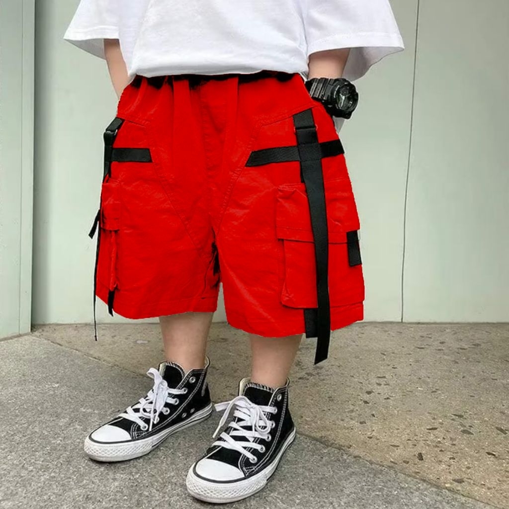 QUARTERS LABEL - Celana Anak Pendek Laki Laki Premium Celana Pendek Cargo Drill Manik Manik Keren
