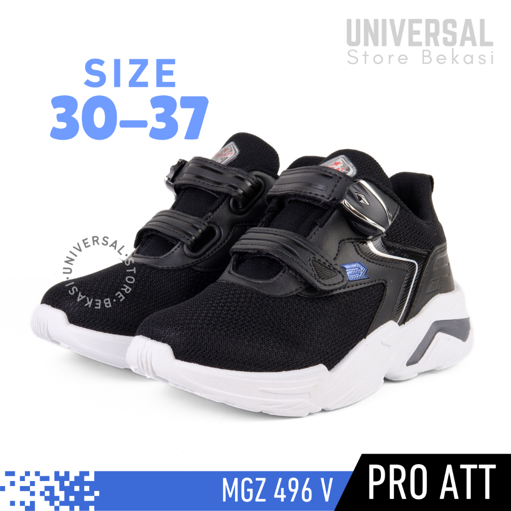 Sepatu Sekolah Anak Lelaki Perempuan SD Kelas 1 2 3 4 Pro ATT MGZ 496 Hitam Putih Perekat Magnet