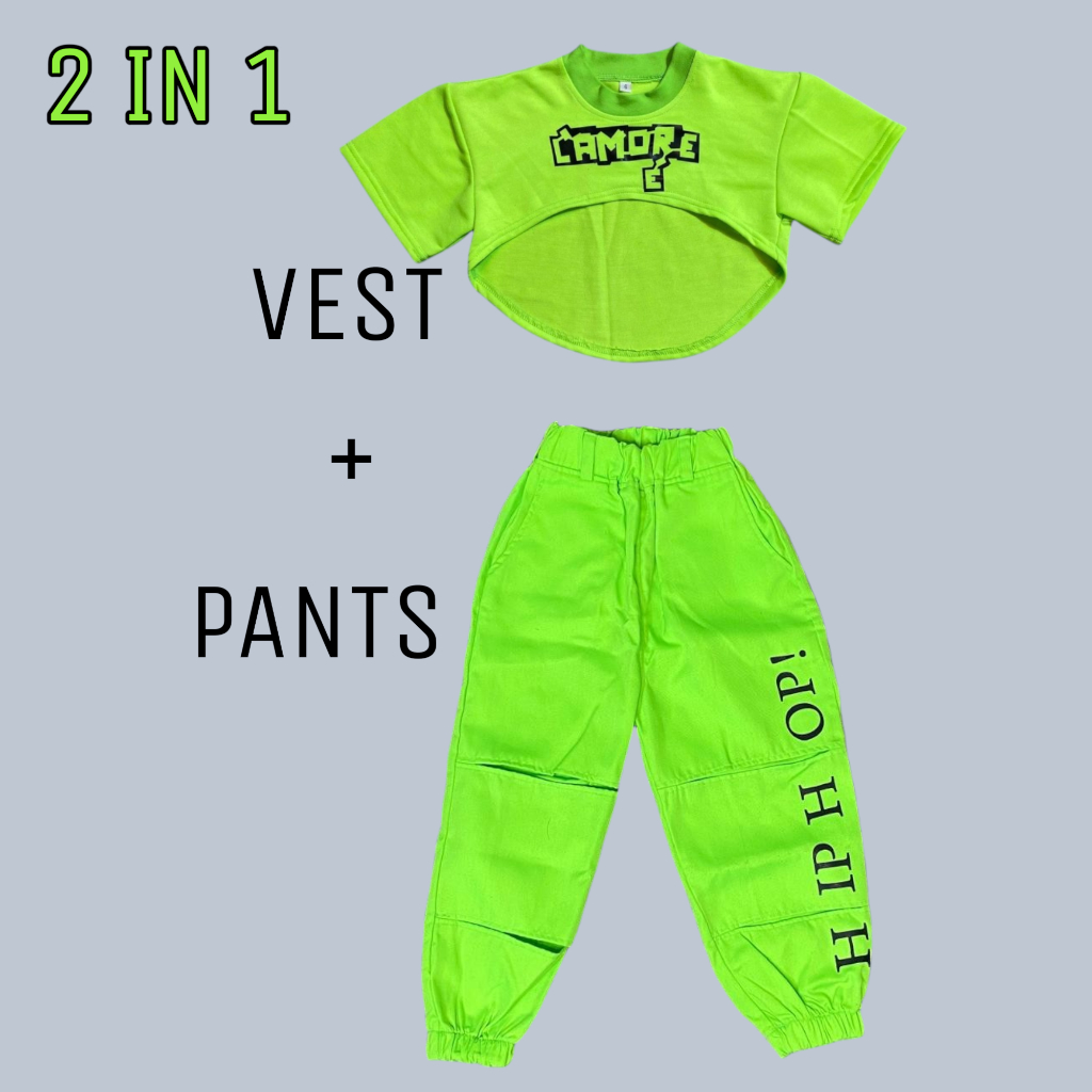 SURIN set vest anak perempuan 2 in 1 hip hop war dance untuk usia 3 - 14 tahun GARASI BAJUKU15