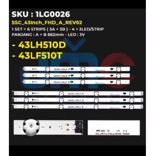 BL BACKLIGHT TV LED LG 43LF510T/43LH510D BEKAS NORMAL