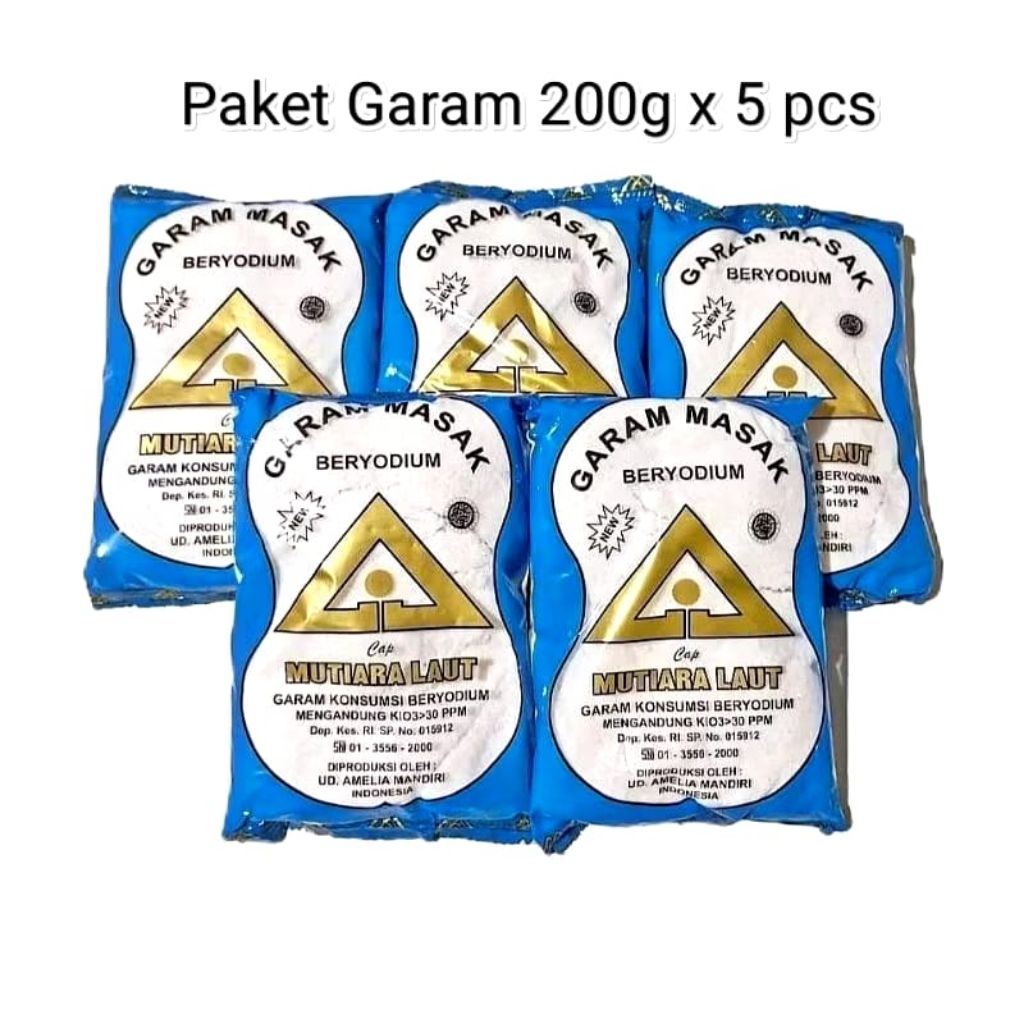 

5 Pcs Garam Halus Beryodium Cap Mutiara Laut Kemasan 200gr