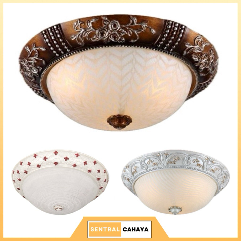 C01 - Lampu Hias Plafon Klasik / Classic Kaca Motif Mewah Antique Bulat