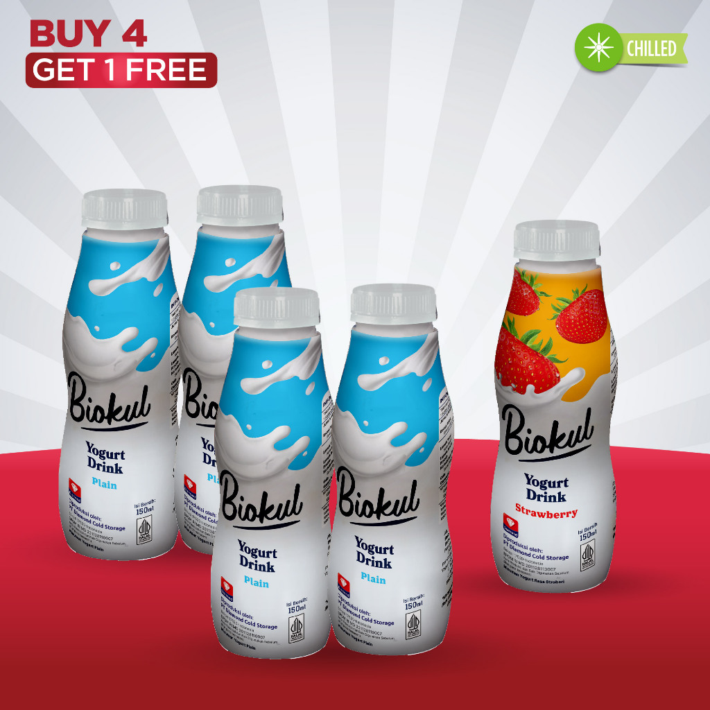 

BUY 4 PCS BIOKUL DRINK YOGURT PLAIN 150 ML FREE 1 PC BIOKUL DRINK YOGURT STRAWBERRY 150 ML