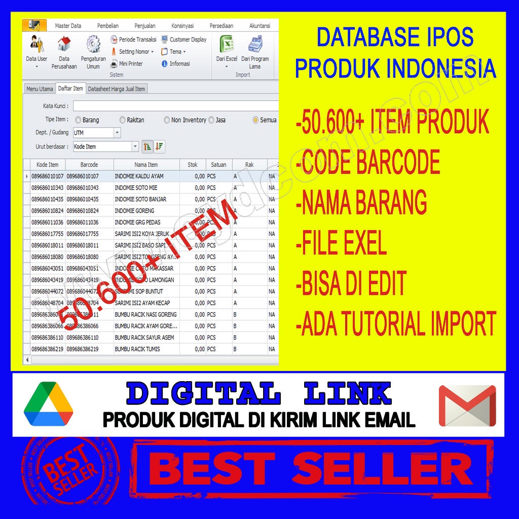 IMPORT 50.600 ITEM IPOS4 IPOS5 DATABASE PRODUK INDONESIA