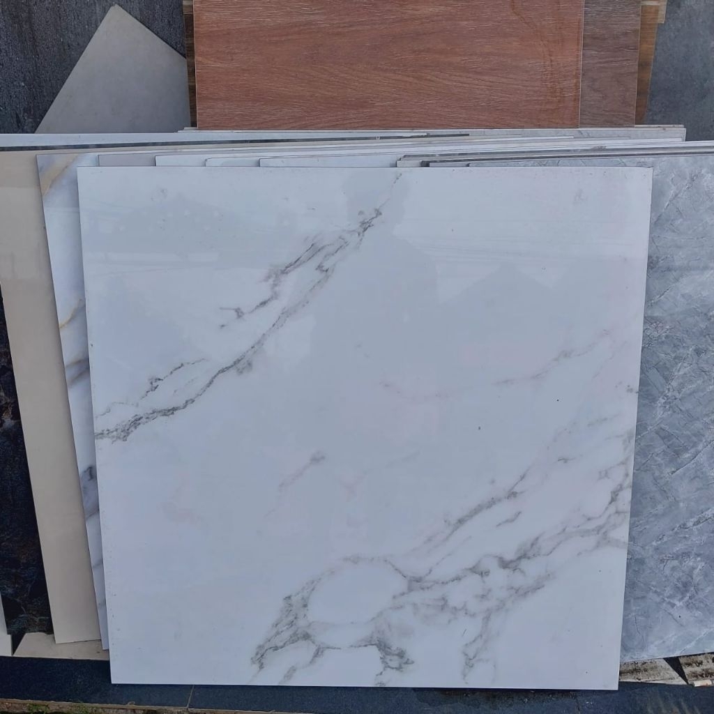 granit lantai uk 80x80 putih motip glosy ikad