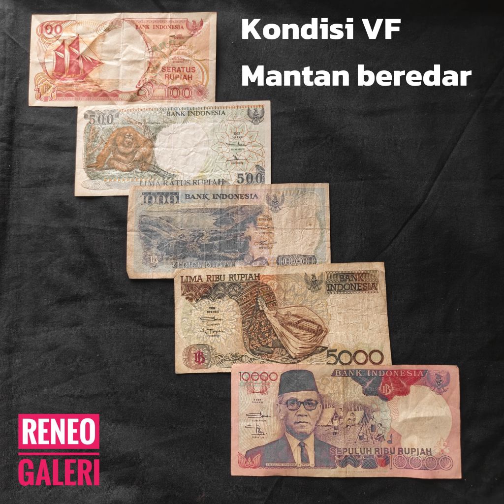Paket 5 Lembar VF asli Tahun 1992 Set mini Uang kertas kuno duit jadul lawas lama antik original