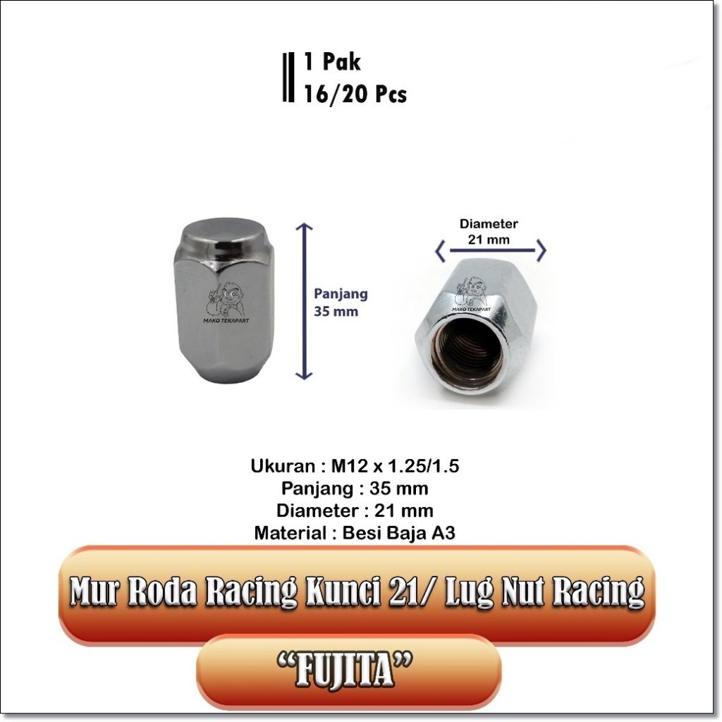 Mur Baut Roda Mobil Racing Universal M12 x 1.50/M12x1.25 kunci 21 Kunci 19 [SATUAN]