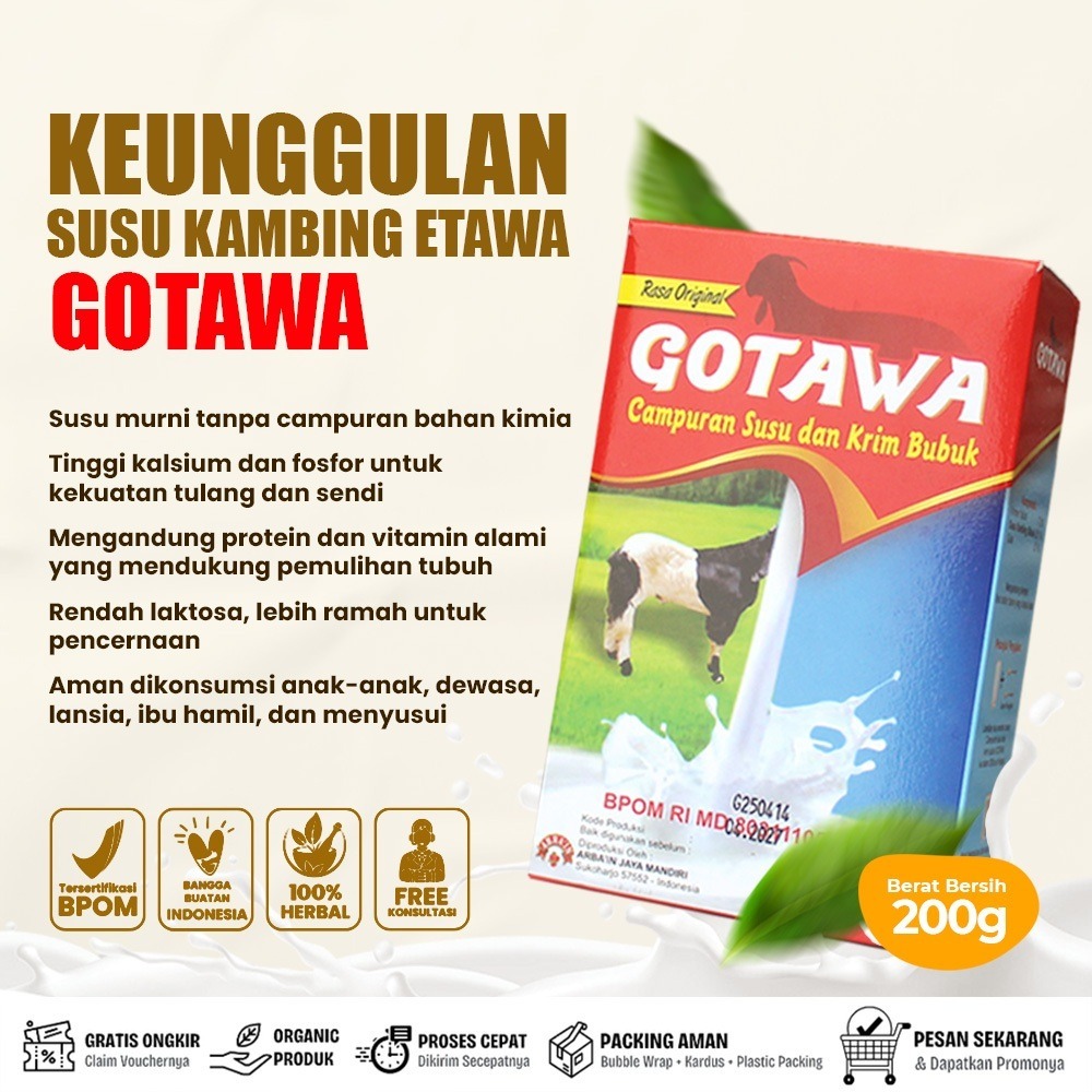 

Susu Kambing Etawa Murni 200gram Gotawa Rasa Vanilla Dan Coklat Mengandung Fosfor Dan Tinggi Protein