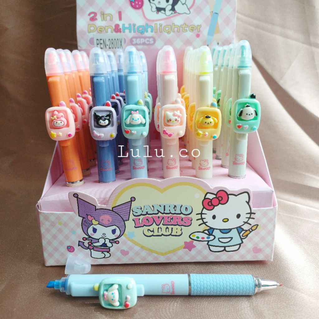 

2in1 Pulpen dan stabilo highlighter SAN*** 2800X hello kitty kuromi cinnamoroll my melody pochacco pompompurin