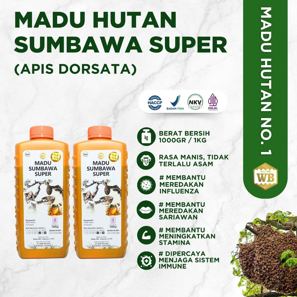 

WB Wild Bee - Paket Hemat Bundling 2 Pcs Madu Sumbawa Super / Lebah Apis Dorsata -Wild Bee - Beli 10 Gratis 1