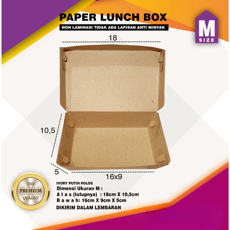 

Paper Lunch Dus Ivory Coklat Polos Ukuran 16x9x5cm Box Take Away Non Laminasi