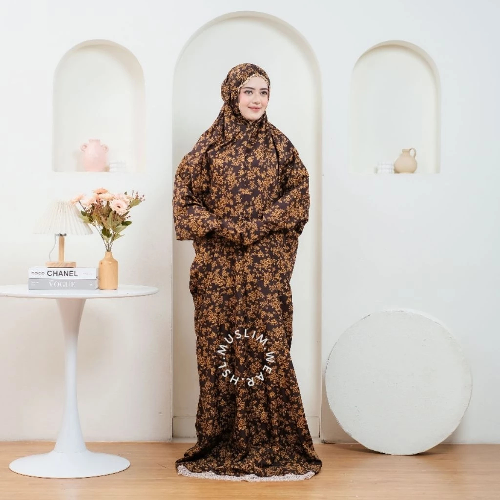 ARESTORE-MUKENA TERUSAN KATUN FOIL RENDA BAWAH/MUKENAH LAJURAN DEWASA