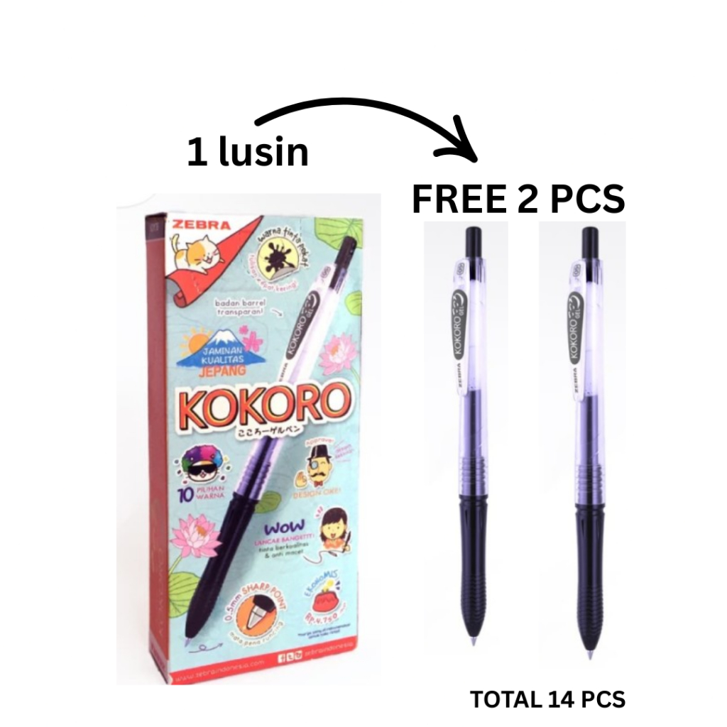 

Zebra Pulpen Kokoro Black 14 Pcs / Kokoro Black 1 Lusin (tinta hitam 0.5) Free 2 Pcs