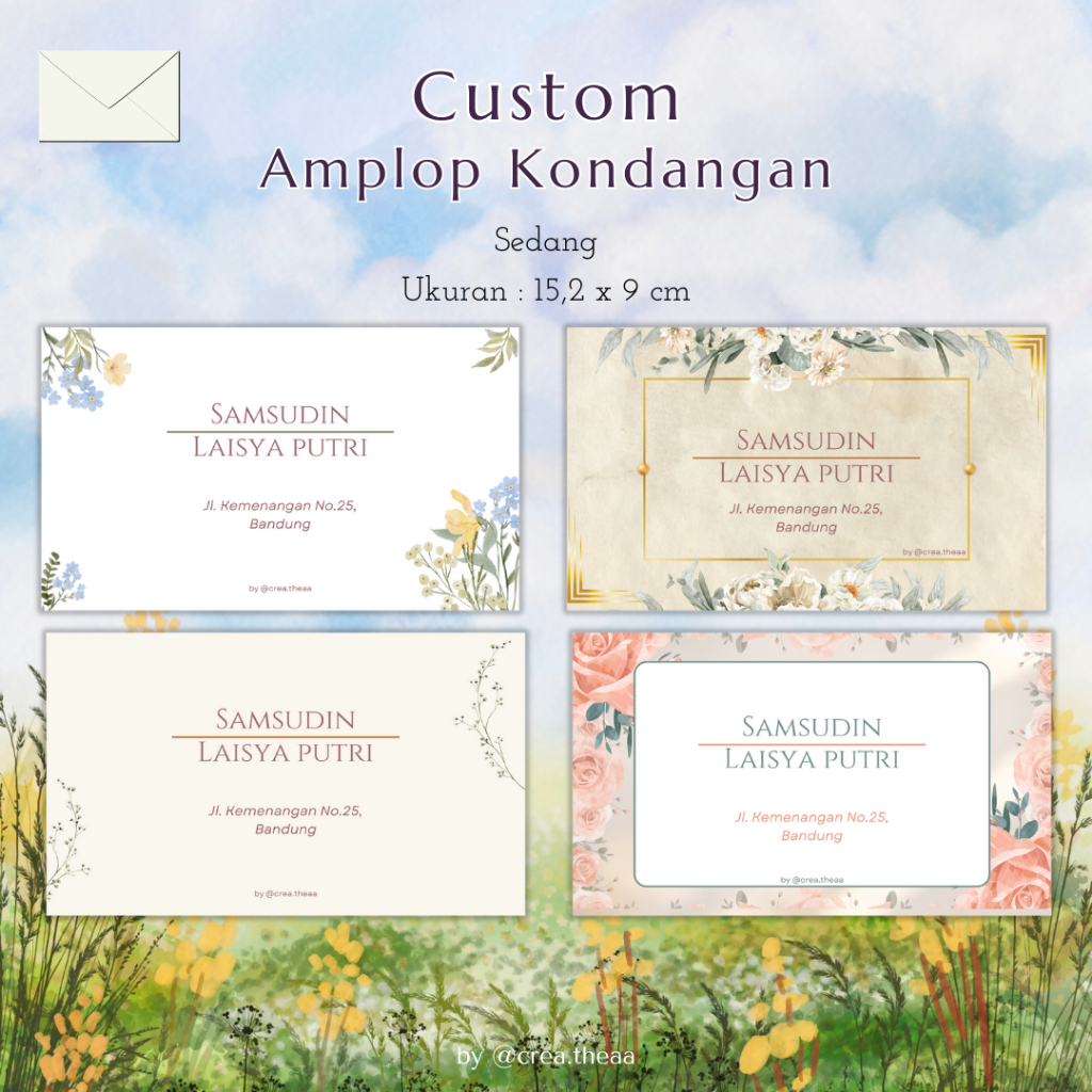 

A Series Amplop Kondangan Ukuran Sedang (152 x 90 mm) | Cetak Amplop Kondangan Custom Nama dan Alamat | Desain Cantik Elegan