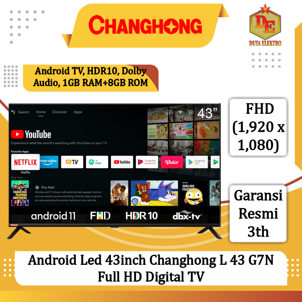 Android Led 43inch Changhong L 43 G7N Full HD Digital TV