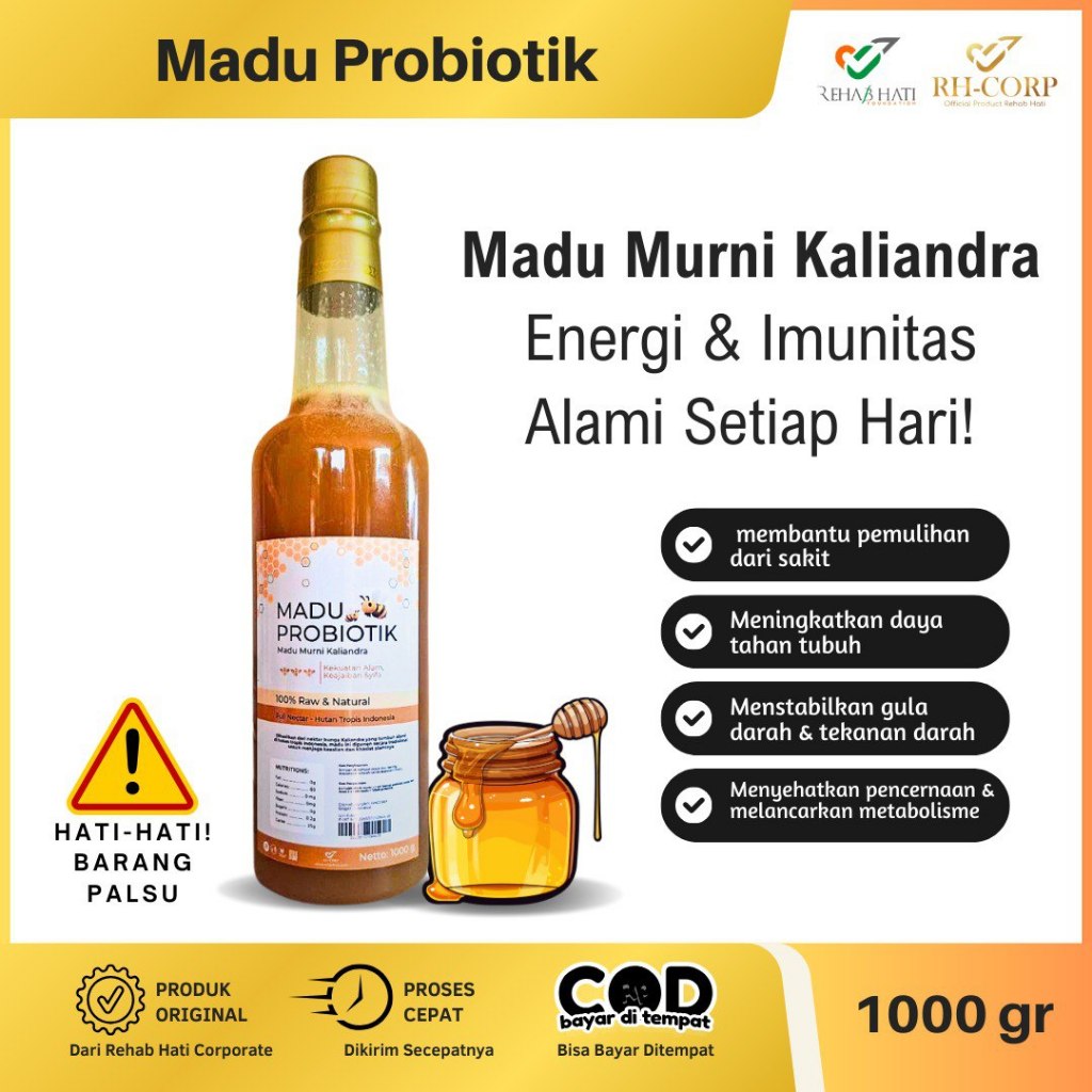 

ORIGINAL Madu Hutan Probiotik Asli 1Kg – Madu Murni Kaliandra, Sehatkan Pencernaan & Stamina Tubuh. by RHCORP Official Store