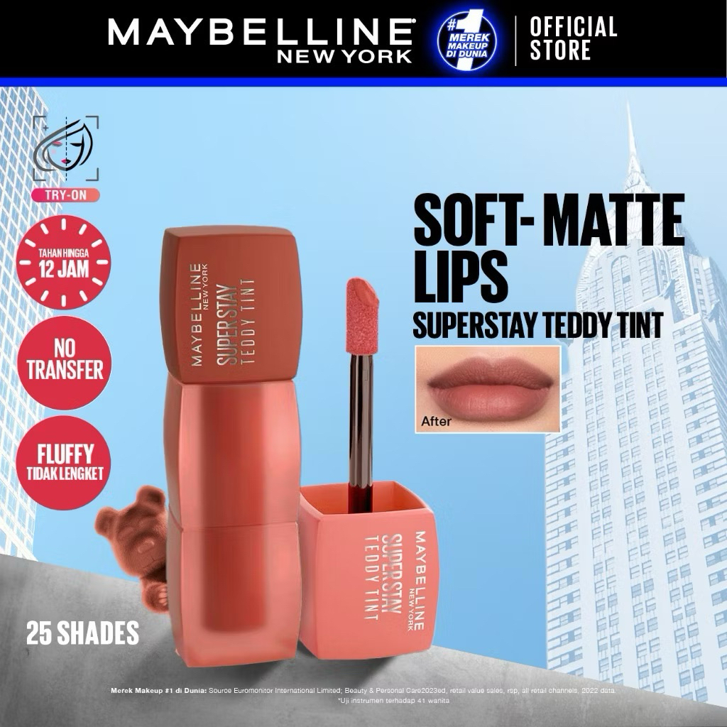 MAYBELLINE  Superstay Teddy Tint 5 mL / No Transfer Teddy Soft Matte Lipstick Lipcream Lipstik Lip T