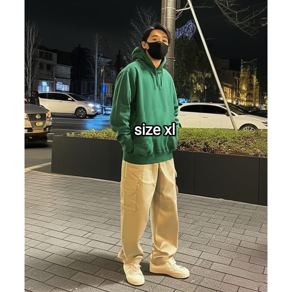 hodie uniqlo hijau on tag XL side pocket reverse weave