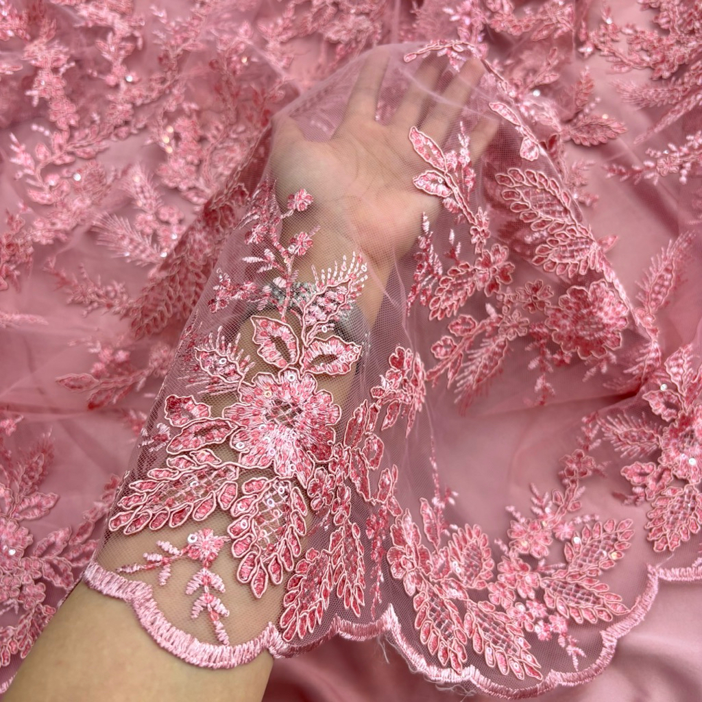 (50 CM) JAYA TEXTILES Bahan Kain Tulle Cord Payet Kebaya Dress Wedding Premium Timbul