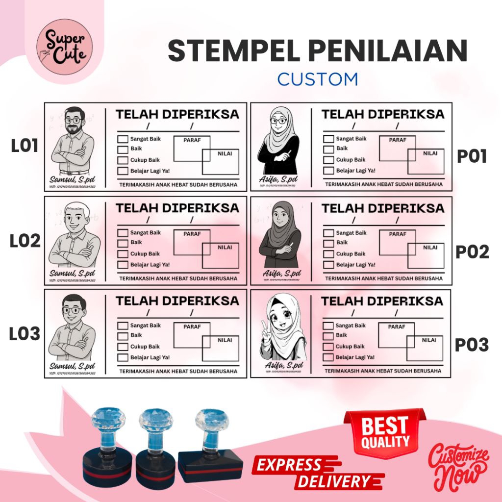 

SuperCute Stempel Custom Stempel Penilaian Stempel Tanda Tangan Stempel Nota Cocok Untuk Hadiah Souvenir Marchendise Kantor Sekolah