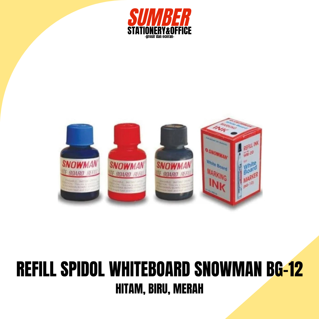 

Refill Tinta Spidol Snowman Whiteboard - Hitam, Merah, Biru (WBI-20) - Isi Ulang Boardmaker [1 Botol]